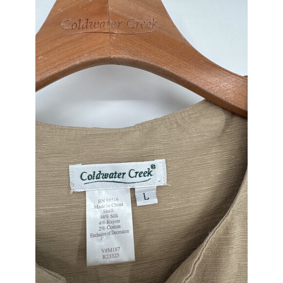 Coldwater Creek Womens Beige silk jacket beaded size large pockets - Picture 2 of 3